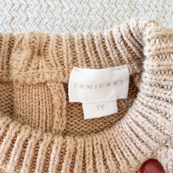 Jamie Kay Brown + Tan Striped Crewneck Cotton Sweater Size 1 Year Sad Beige - Picture 2 of 5